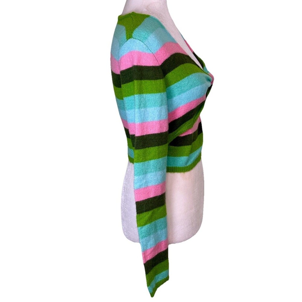 Women Y2K Colorblock Stripe Cropped Knit Top Candycore Dopamine Dressing Sz Med - Picture 4 of 7